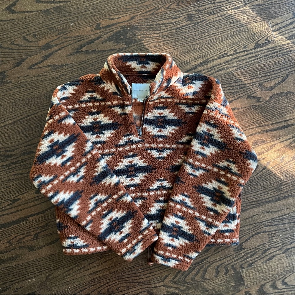 American Eagle Aztec Print Sherpa Quarter Zip
